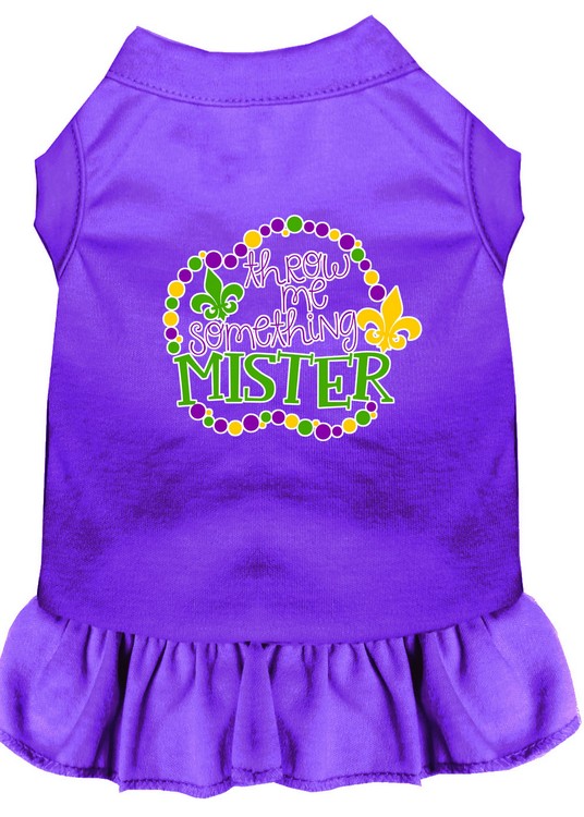 Throw me Something Screen Print Mardi Gras Dog Dress Purple Med